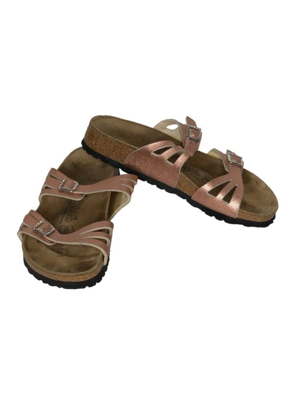 Birkenstock Sandals Womens 38 Leather Metallic Pink Flats  Shoes Slip Ons US 7